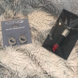 Lip Earrings and Lipstick Necklace